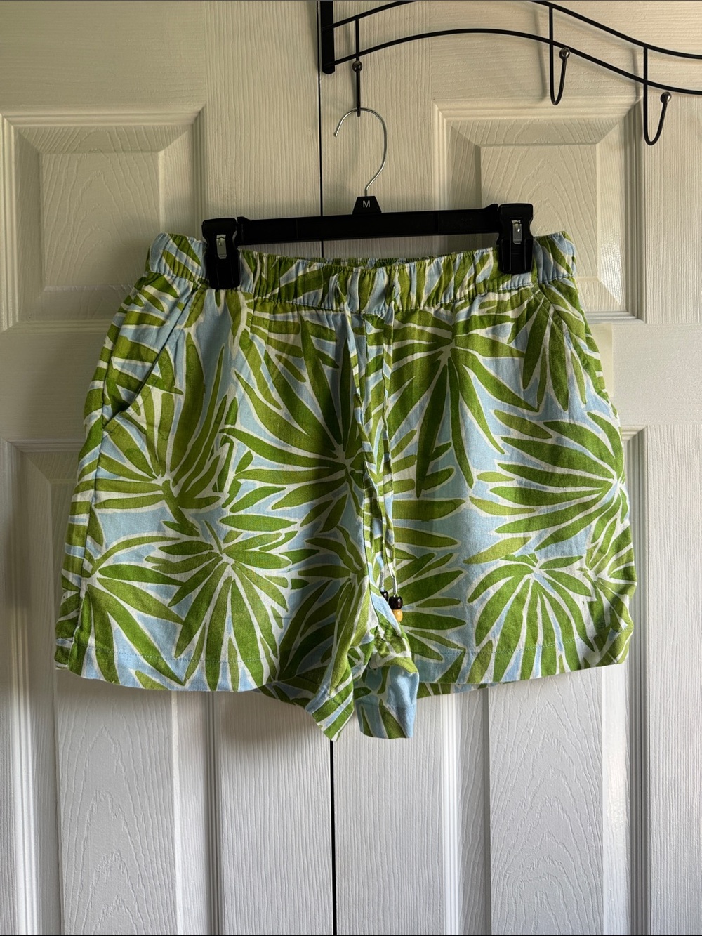 Sigrid Olsen Blue and Green Palm-Print Cotton Shorts